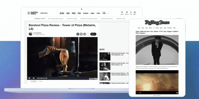 animated gif showing examples of Instream and Outstream video advertising units