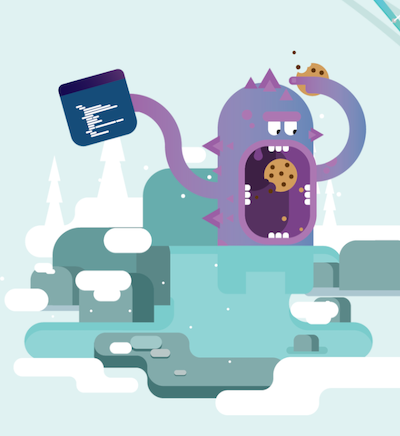 Graphic of monster eating cookies